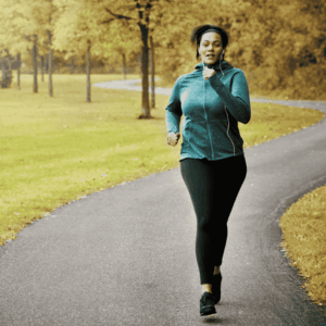 A woman jogging in a park