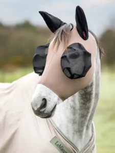 LeMieux Bug Relief Half Fly Mask A horse wearing a LeMieux Bug Relief Half Mask in Walnut