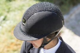A rider wearing a Samshield Riding Hat