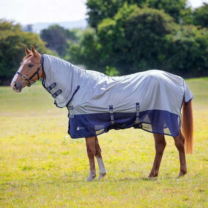 A horse wearing a Bridleway Metabug Fly Sheet available from RB Equestrian