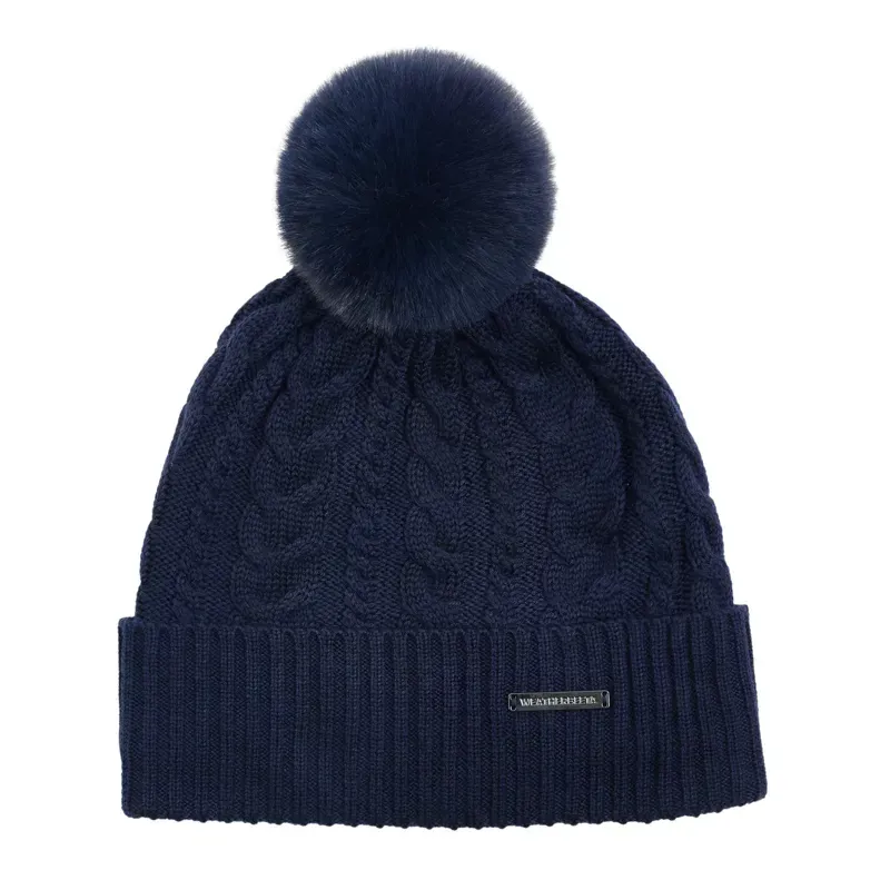 Weatherbeeta Cable Knit Pom Pom Beanie in Navy