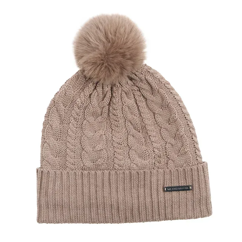 Weatherbeeta Cable Knit Pom Pom Beanie in Dark Taupe