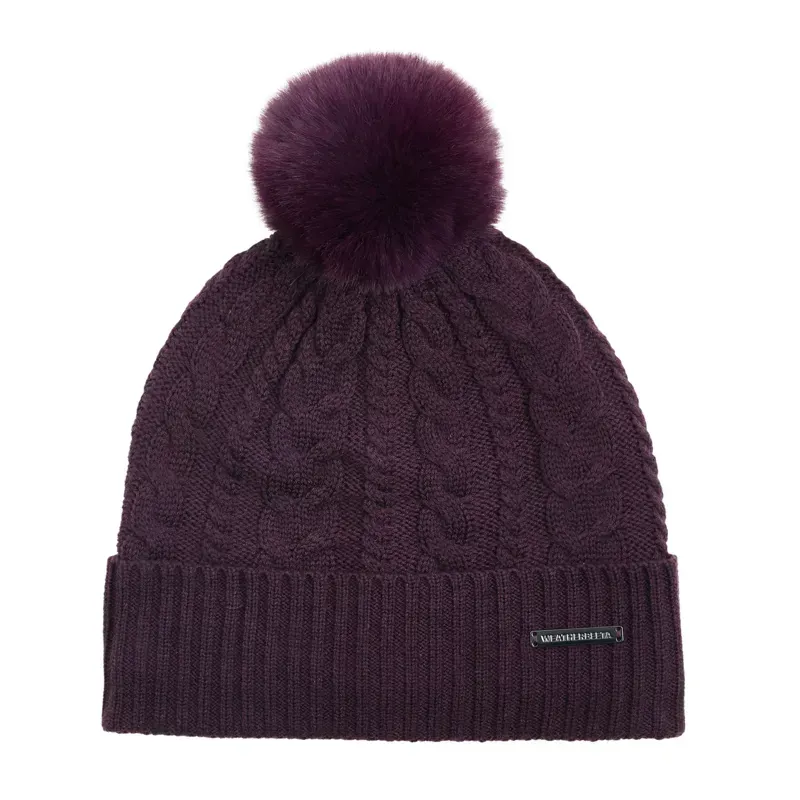 Weatherbeeta Cable Knit Pom Pom Beanie in Blackberry