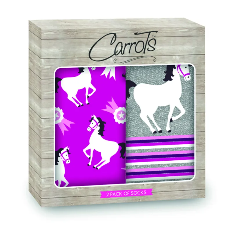 Carrots Twin Pack Childs Knee High Socks UK12-3 Diamante Pony decoration 