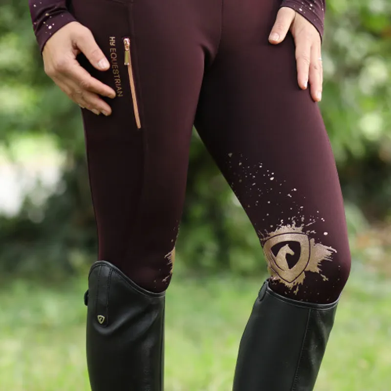 Hy Equestrian Enchanted Riding Tights Kids in Plum/Rose Gold-2