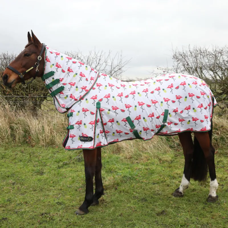 StormX Flamingo Combi Fly Rug in Green/White/Pink - WEB EXCLUSIVE
