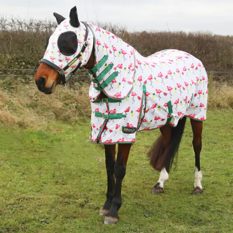 StormX Flamingo Combi Fly Rug in Green/White/Pink - WEB EXCLUSIVE-1