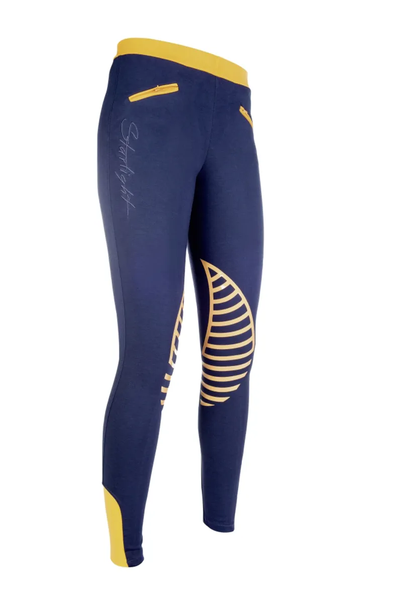HKM Starlight Riding Leggings Ladies Navy and Orange