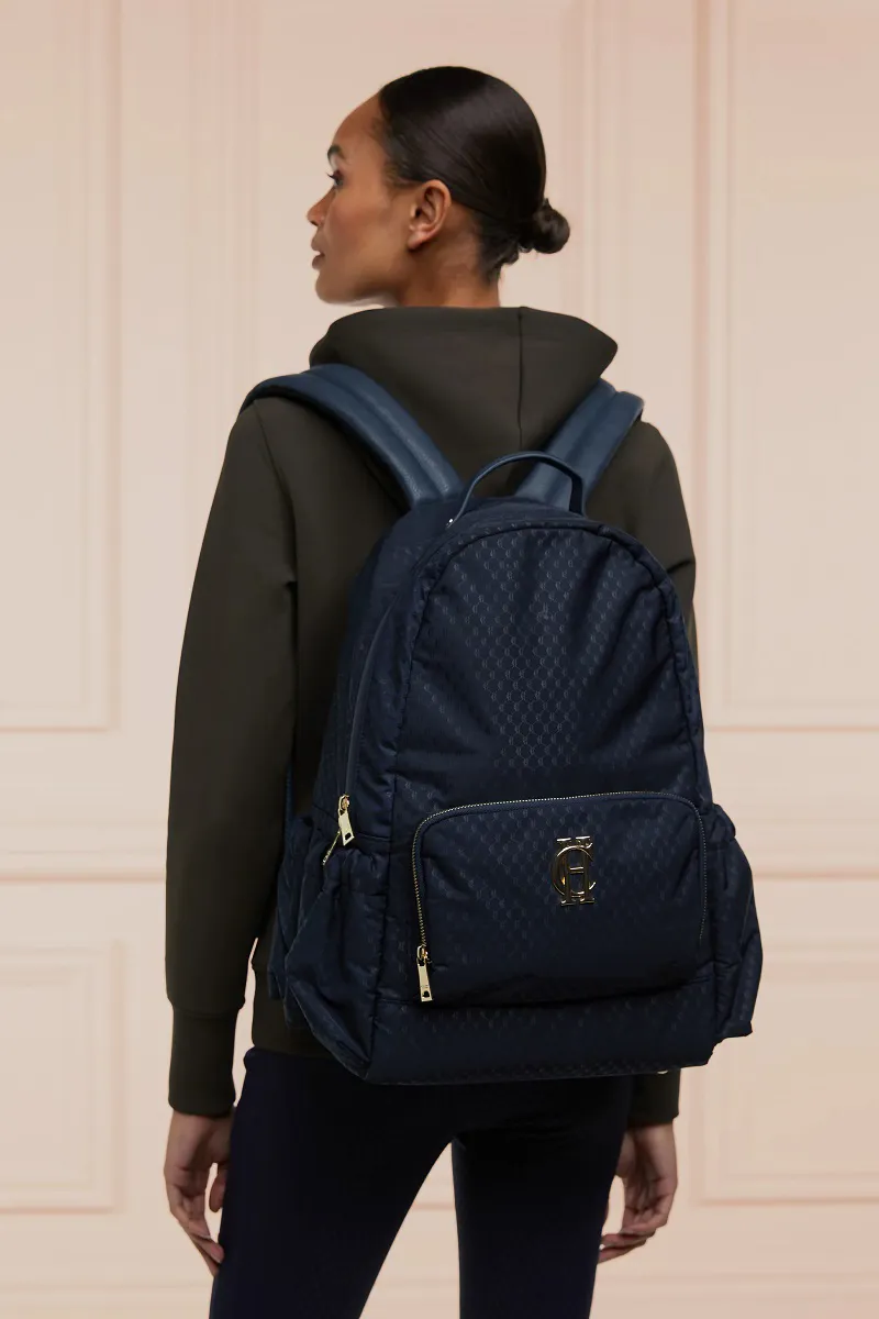 Holland Cooper Burghley Backpack in Ink Navy Monogram