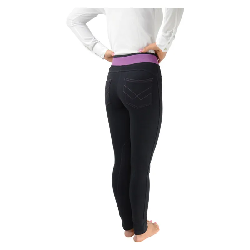 HyPERFORMANCE Brixton Elasticated Jodhpurs Ladies in Black and Purple-1
