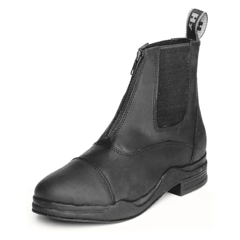 Hy Equestrian Wax Leather Zip Jodhpur Boot in Black