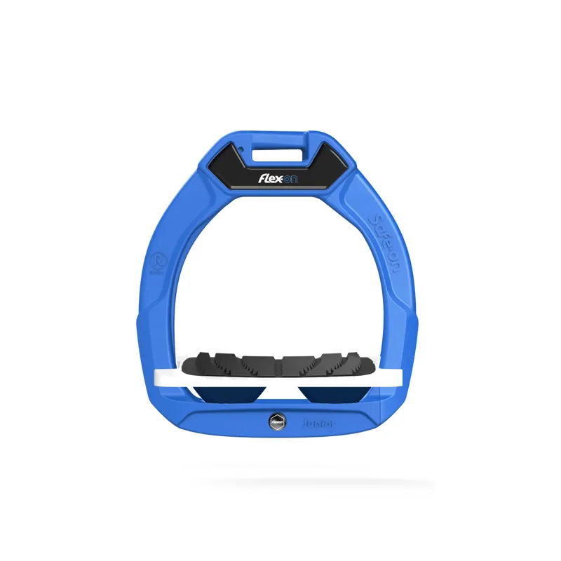 Flex-on Safe-on Junior Stirrups in Blue/White/Dark Blue