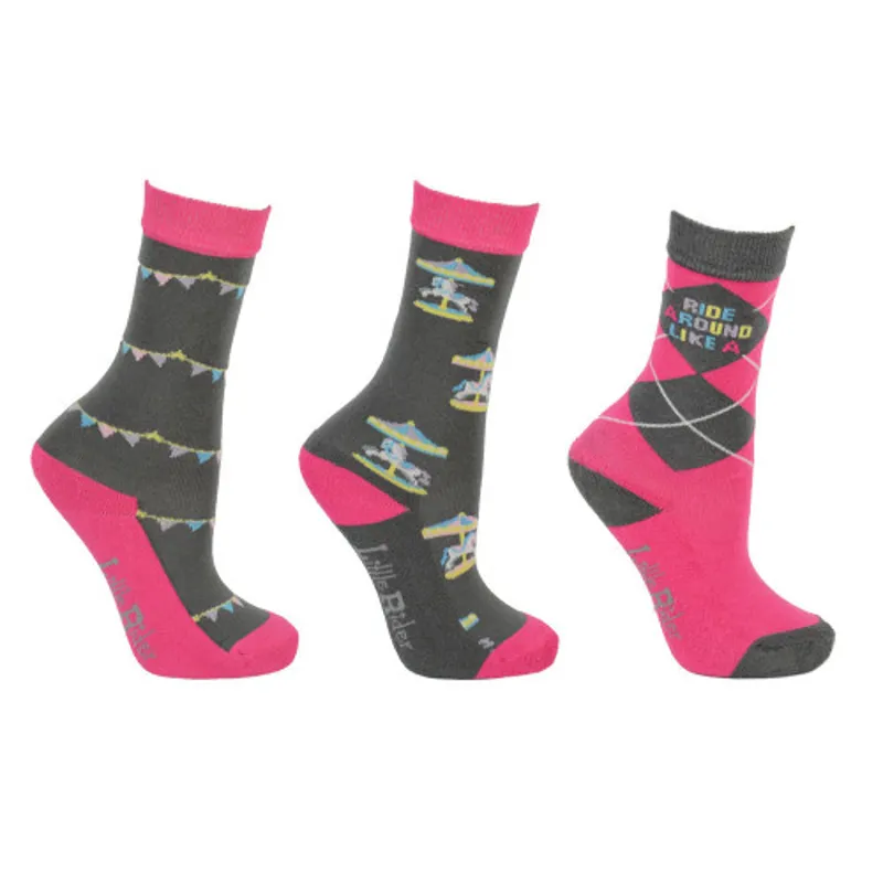 Little Rider Merry Go Round Socks in Grey/Pink