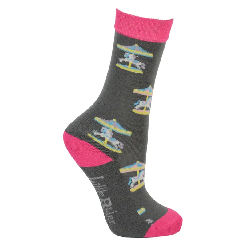 Little Rider Merry Go Round Socks in Grey/Pink-2