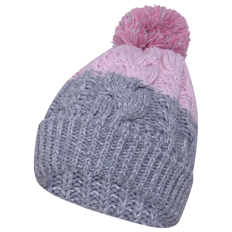 Platinum Pro-Climate Settle Cable Knit Beanie Hat in Grey and Pink