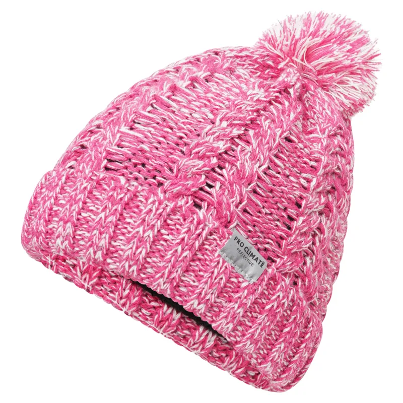 Platinum Pro-Climate Vada Cable Knit Beanie Hat Hi-Vis in Pink
