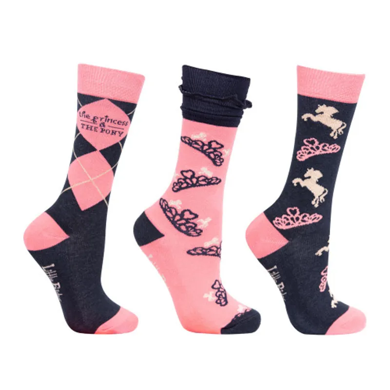 Little Rider Princess and the Pony Socks in Navy/Peach