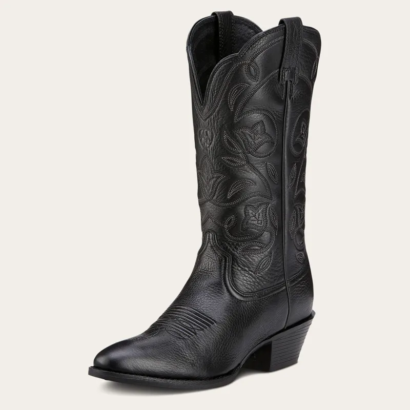 Ariat Heritage R Toe Western Boots Ladies in Black Deertan