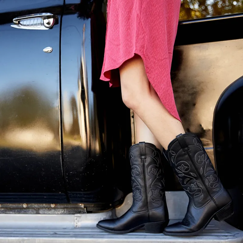 Ariat Heritage R Toe Western Boots Ladies in Black Deertan-6