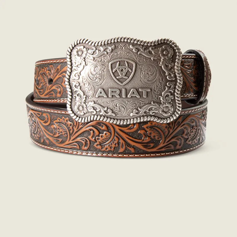 Ariat Cow Buckle Leather Belt Mens in Brown