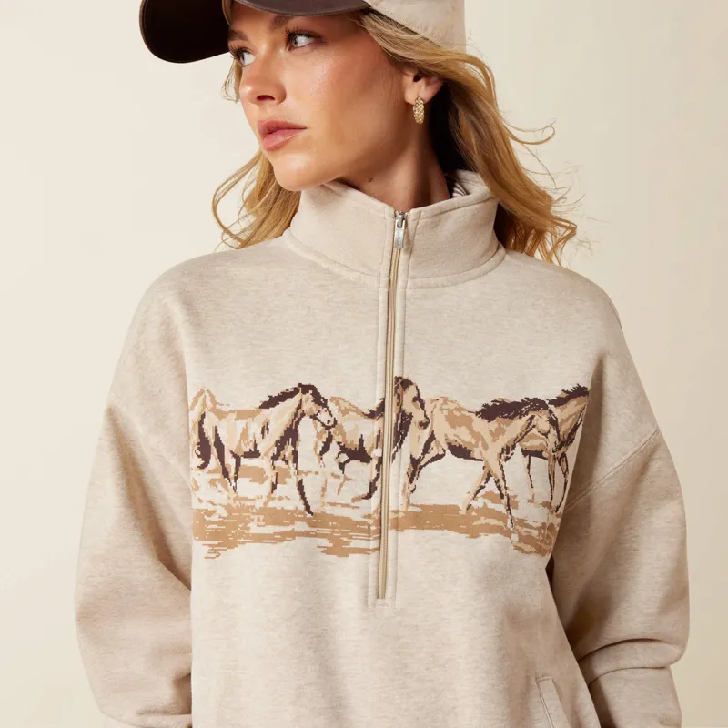 Ariat Running Wild Sweatshirt Ladies in Oatmeal Heather-4