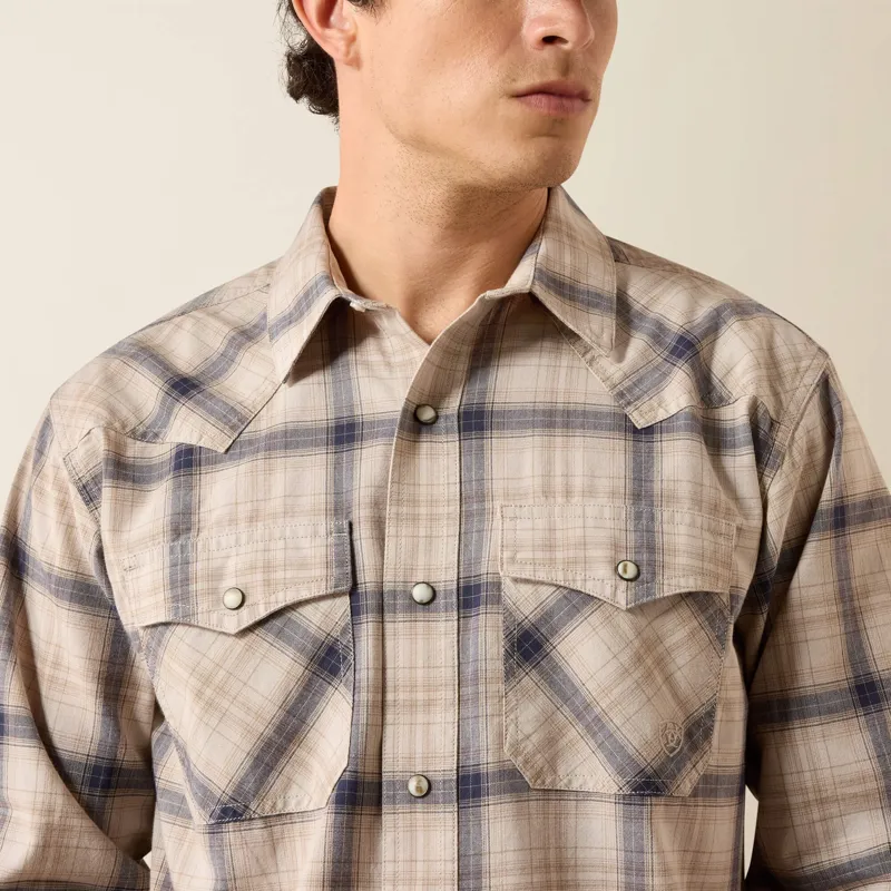 Ariat Retro Hudde Fitted Western Snap Shirt Mens in Peyote Plaid-4