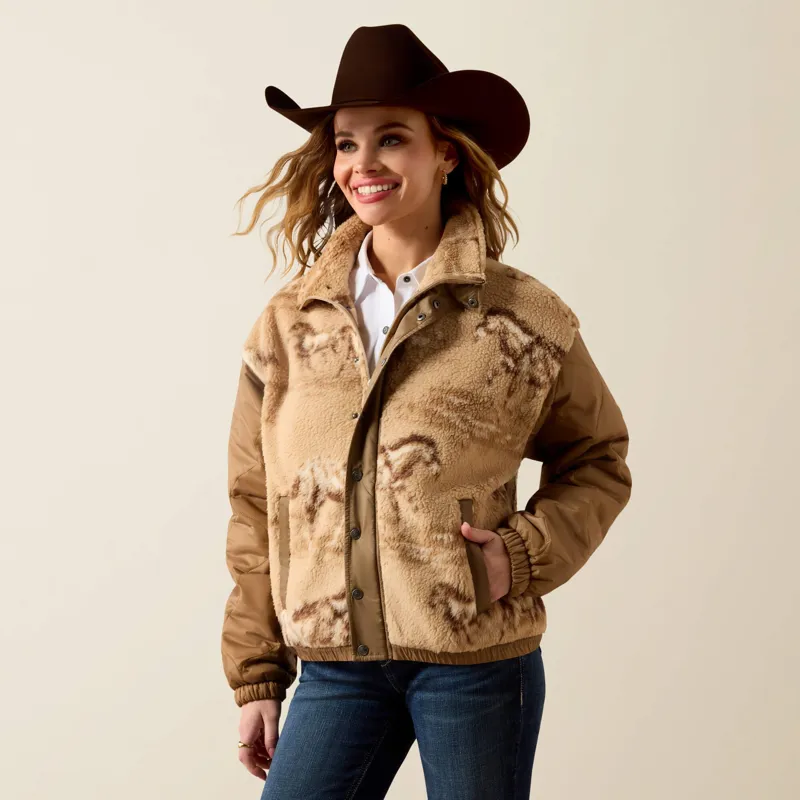 Ariat Sherpa Blocked Jacket Ladies in Wild Horses Print