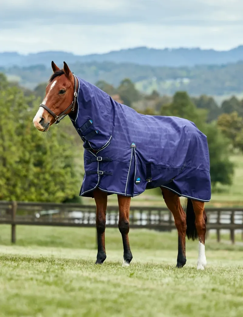 Weatherbeeta Comfitec Prelim Turnout Combo Rug 100g in Navy Plaid