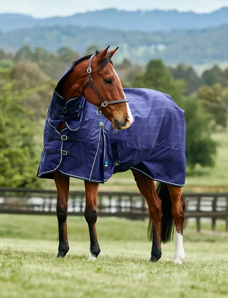 Weatherbeeta Comfitec Prelim Turnout Combo Rug 100g in Navy Plaid-2