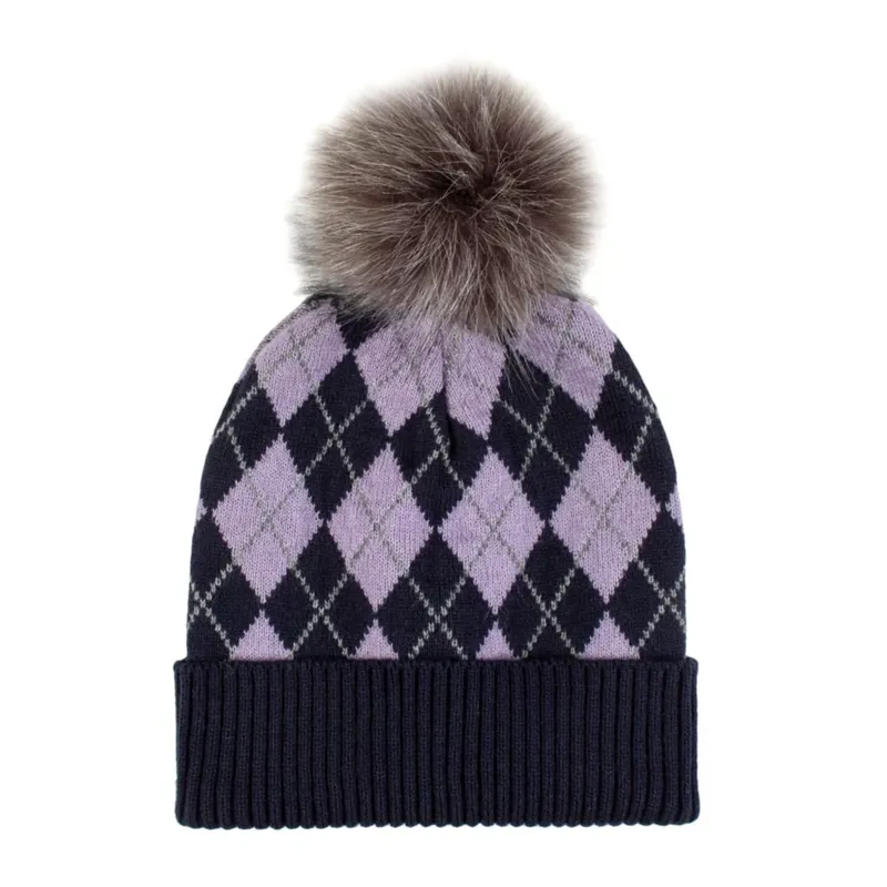Platinum Norden Ladies Knitted Pom Hat in Navy and Purple