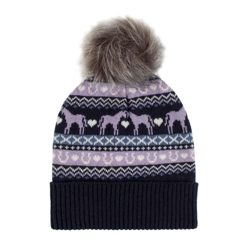 Malmo Bobble Hat Purple and Navy