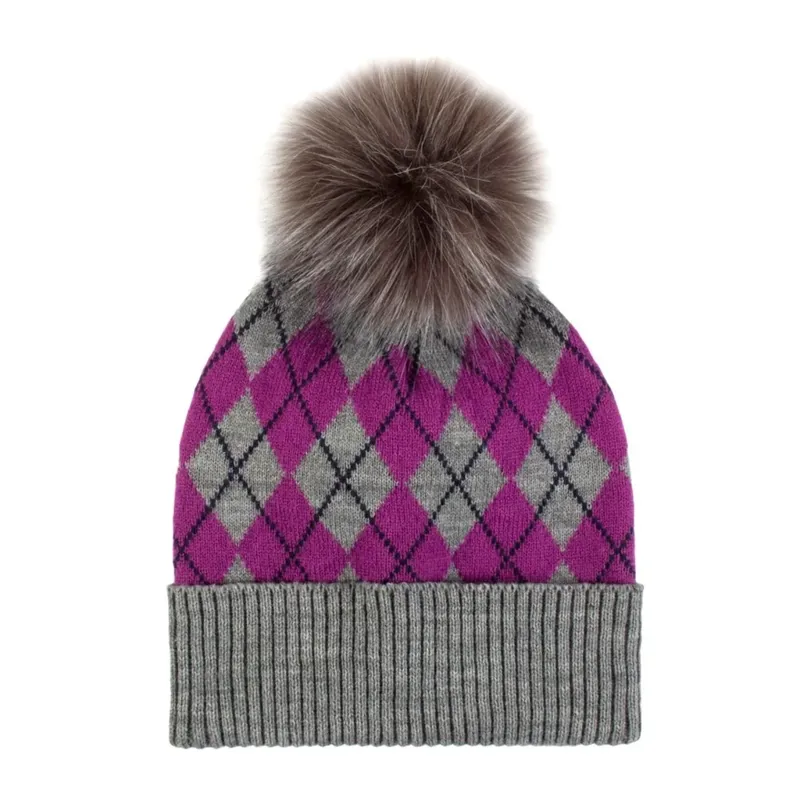 Platinum Norden Ladies Knitted Pom Hat in Grey and Pink