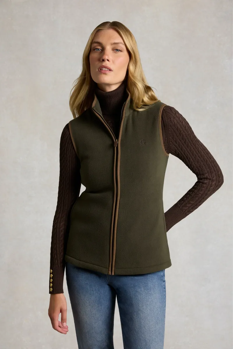 Holland Cooper Country Fleece Gilet Ladies in Khaki Canvas
