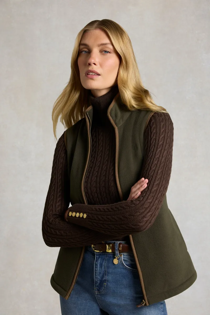 Holland Cooper Country Fleece Gilet Ladies in Khaki Canvas-3