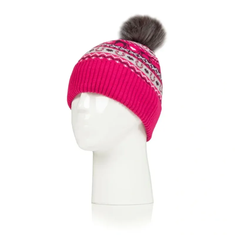 Platinum Malmo Bobble Hat in Pink and Navy-1