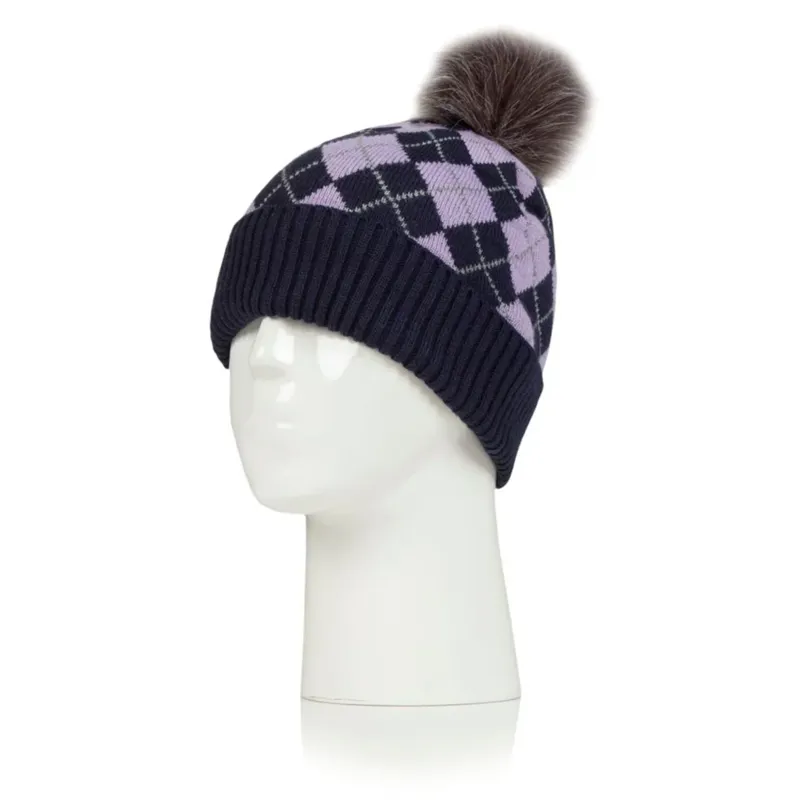 Platinum Norden Ladies Knitted Pom Hat in Navy and Purple-1