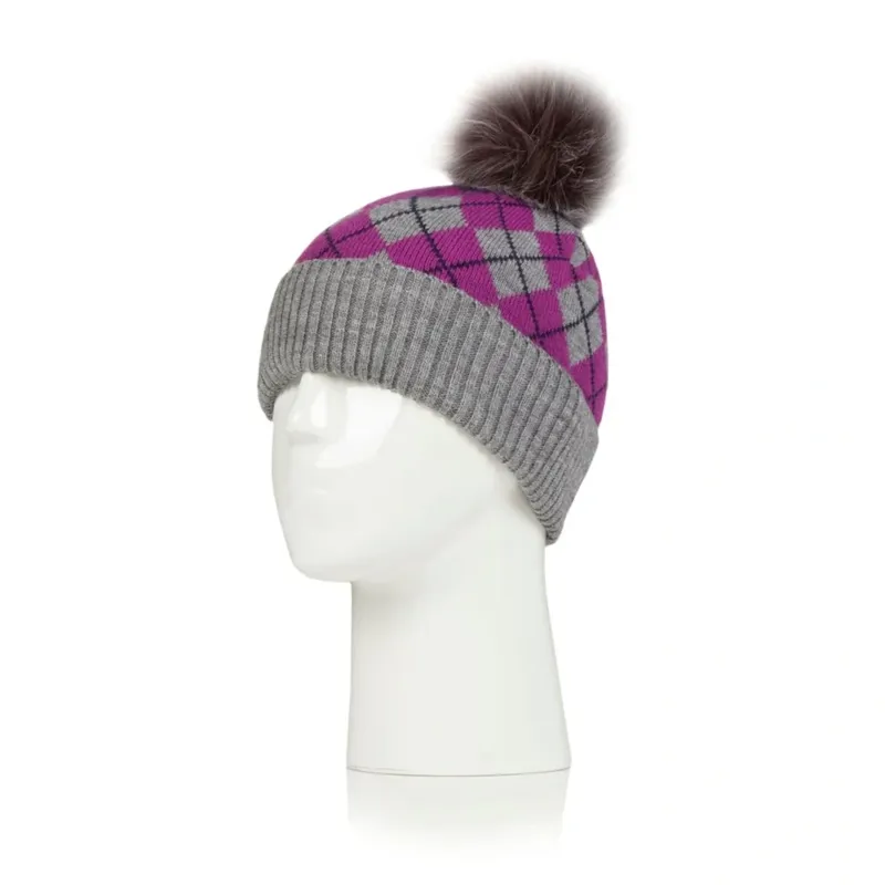 Platinum Norden Ladies Knitted Pom Hat in Grey and Pink-1