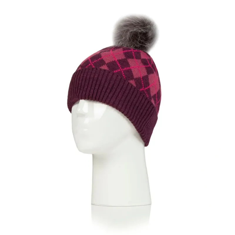 Platinum Norden Ladies Knitted Pom Hat in Pink and Burgundy-1