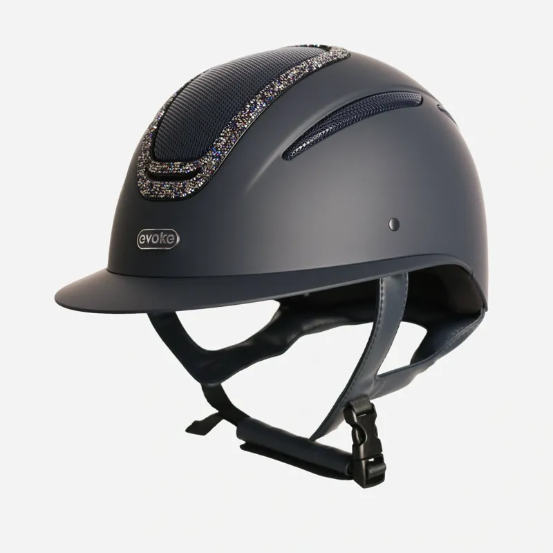 Evoke Elara Wide Peak Riding Helmet in Navy with Navy Crystal-4