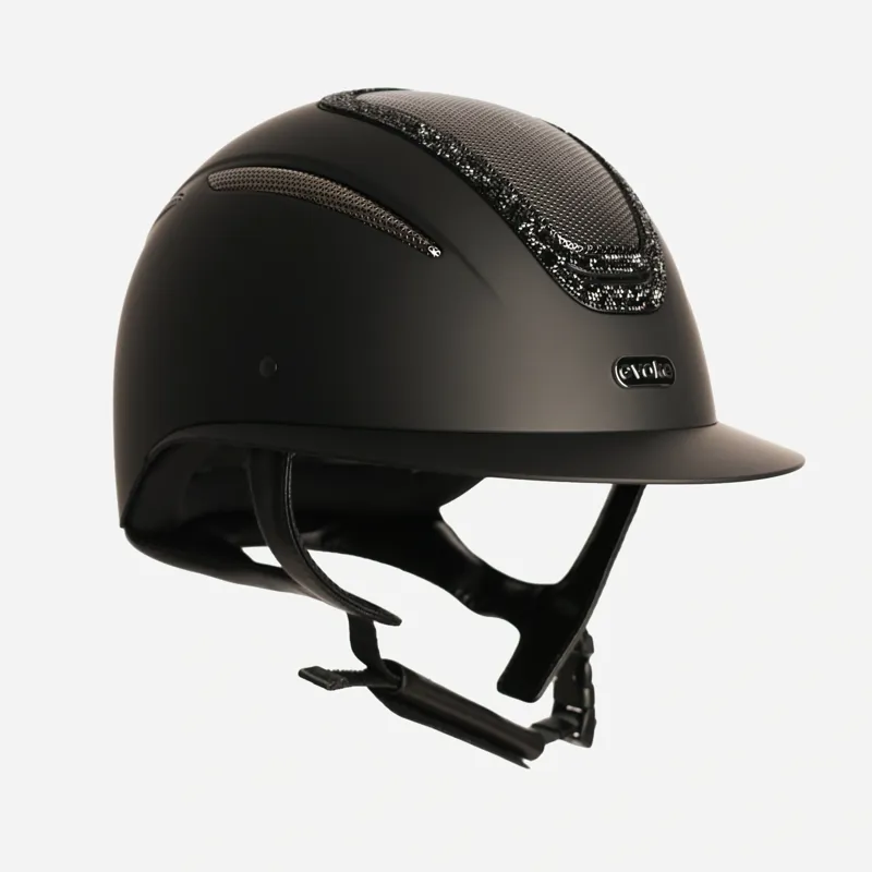 Evoke Elara Wide Peak Riding Helmet in Black with Black Crystal-2