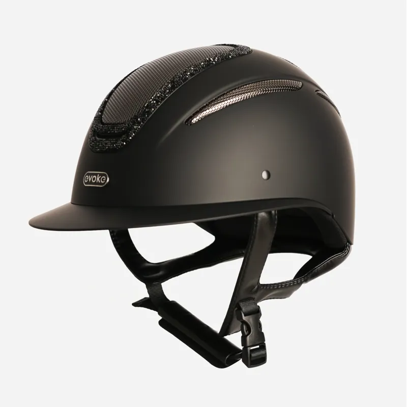 Evoke Elara Wide Peak Riding Helmet in Black with Black Crystal-4