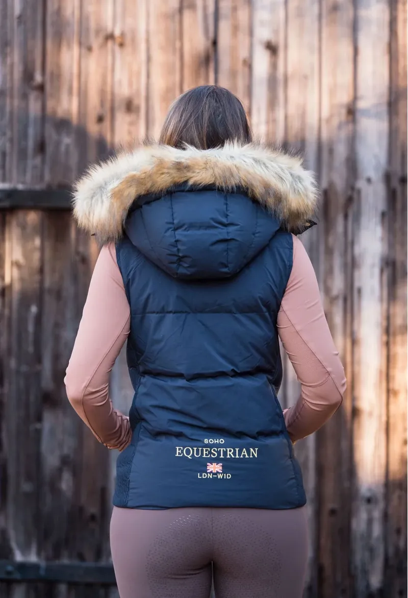 Soho Equestrian Clarendon Fur Hood Gilet Ladies in Navy-2