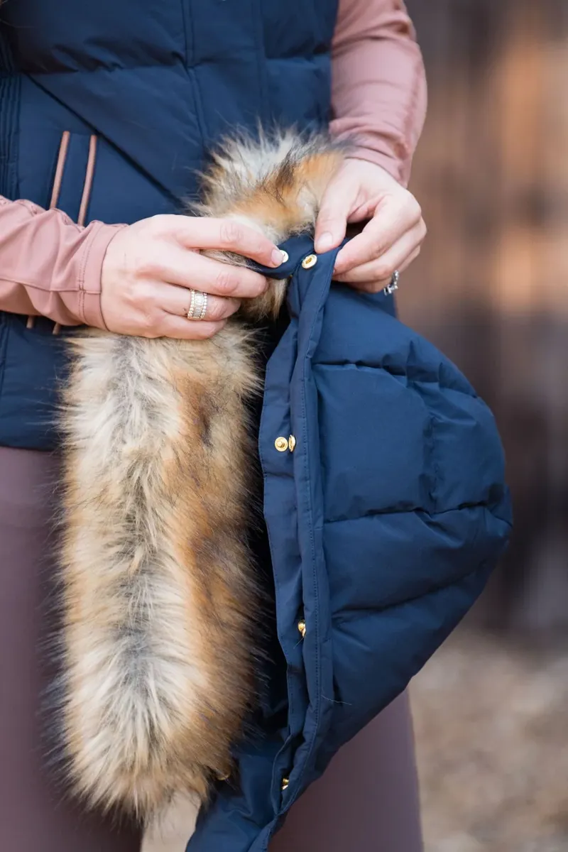 Soho Equestrian Clarendon Fur Hood Gilet Ladies in Navy-3