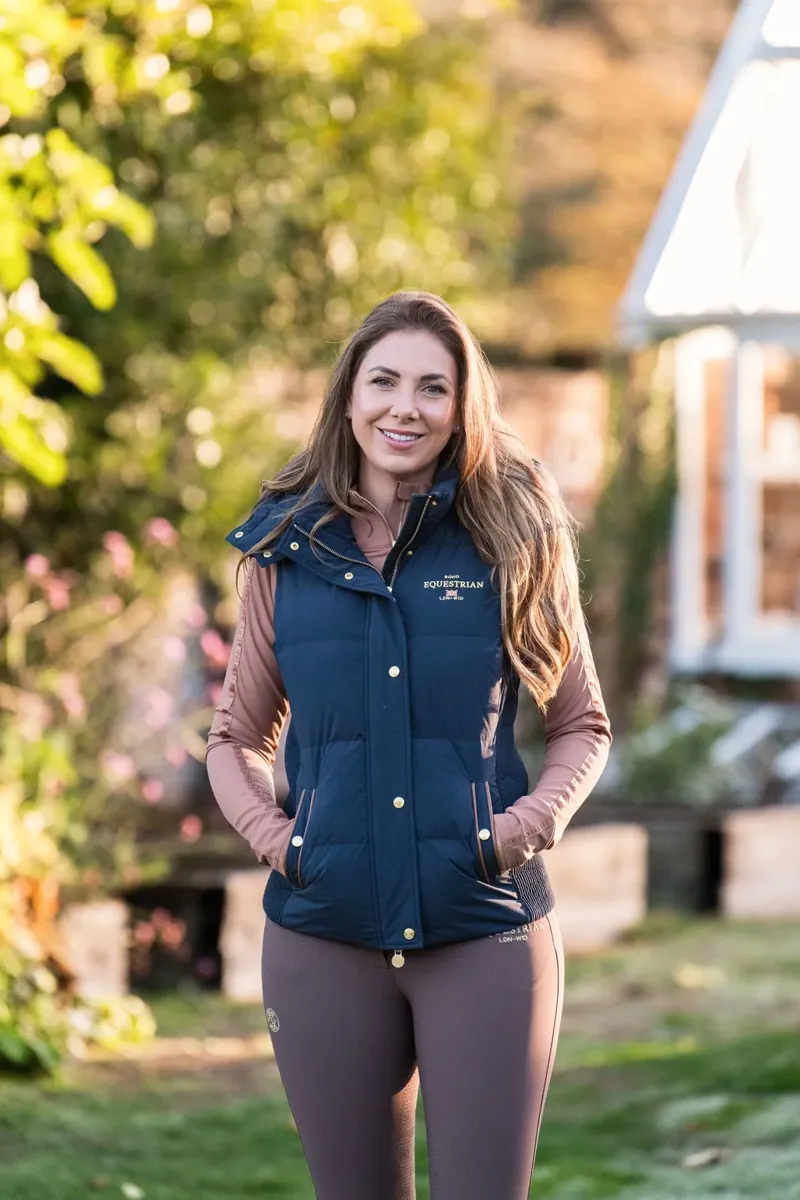 Soho Equestrian Clarendon Fur Hood Gilet Ladies in Navy-4