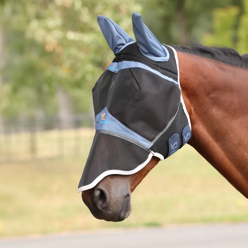 Shires FlyGuard Pro Air Motion Fly Mask with Ears and Nose - Blue