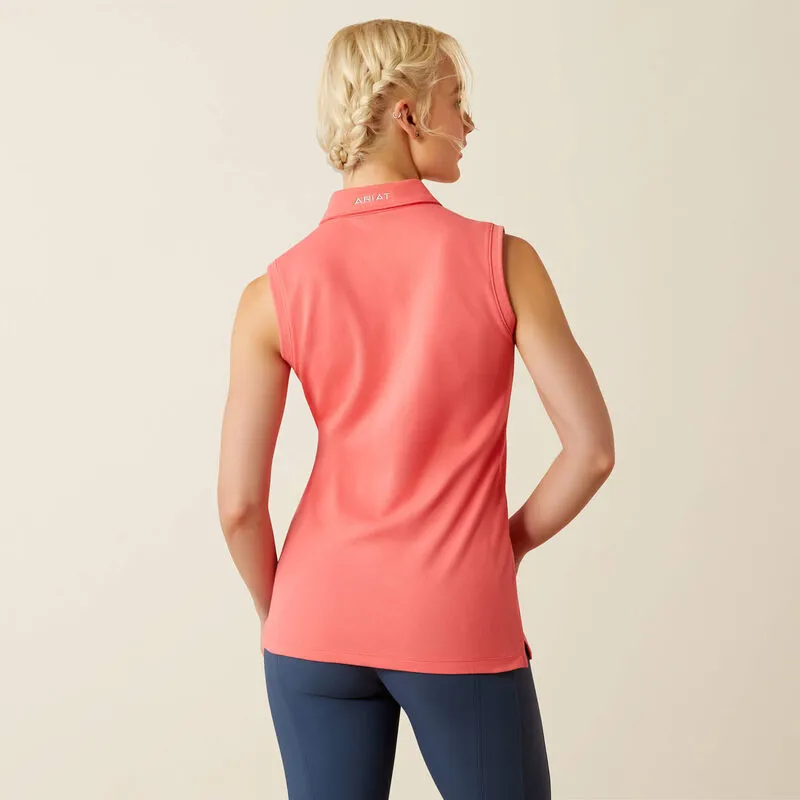 Ariat Prix 3.0 Sleeveless Polo Shirt Ladies in Coral Paradise-3