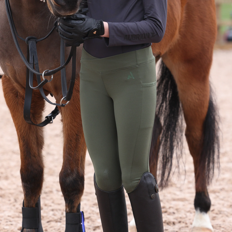 Aubrion React Crossover Young Rider Riding Tights - Khaki-1