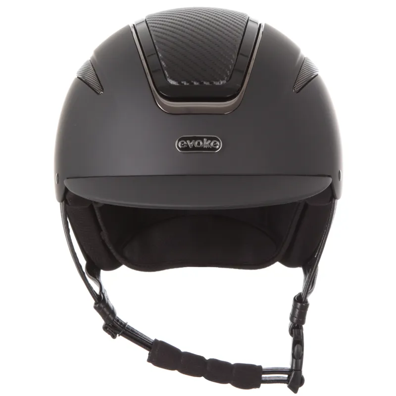 evoke Callisto Classic Peak Riding Hat in Black Carbon with Gunmetal