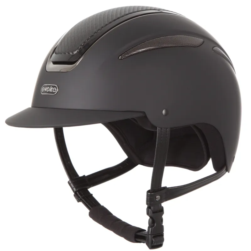 evoke Callisto Classic Peak Riding Hat in Black Carbon with Gunmetal-1