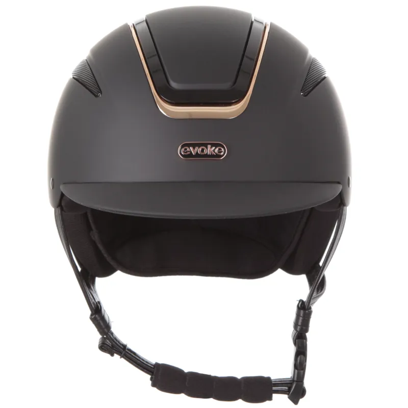 evoke Callisto Classic Peak Riding Hat in Black with Rose Gold